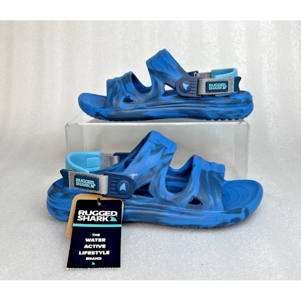 Rugged Shark Adventure Trail Blue Sandals Floatable Washable Boys Size 2 NEW - Picture 5 of 16
